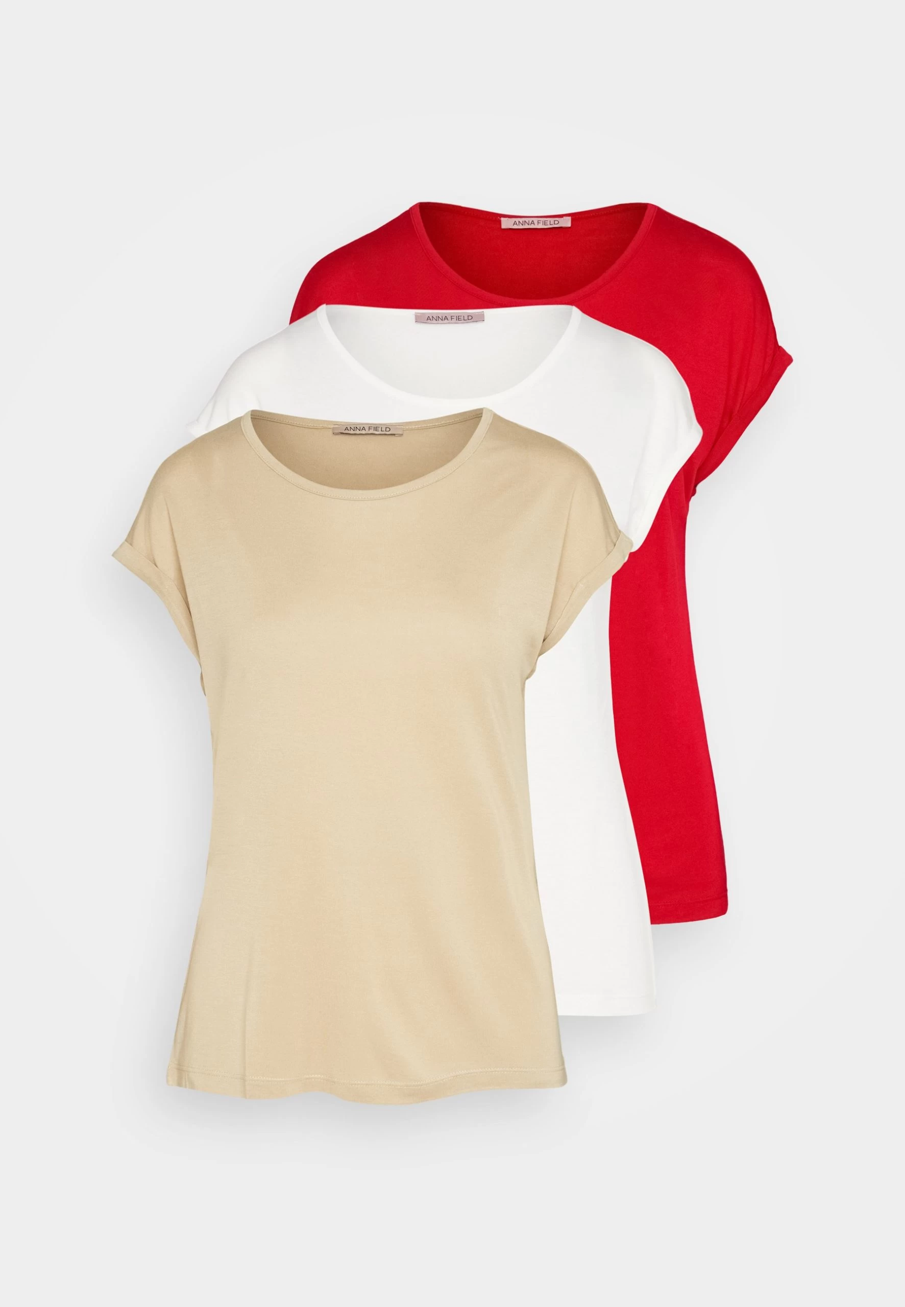 Anna Field 3 Pack - Camiseta Básica - Beige/Off-White/Red 7 Anna Field 3 Pack - Camiseta Básica - Beige/Off-White/Red - Imagen 7